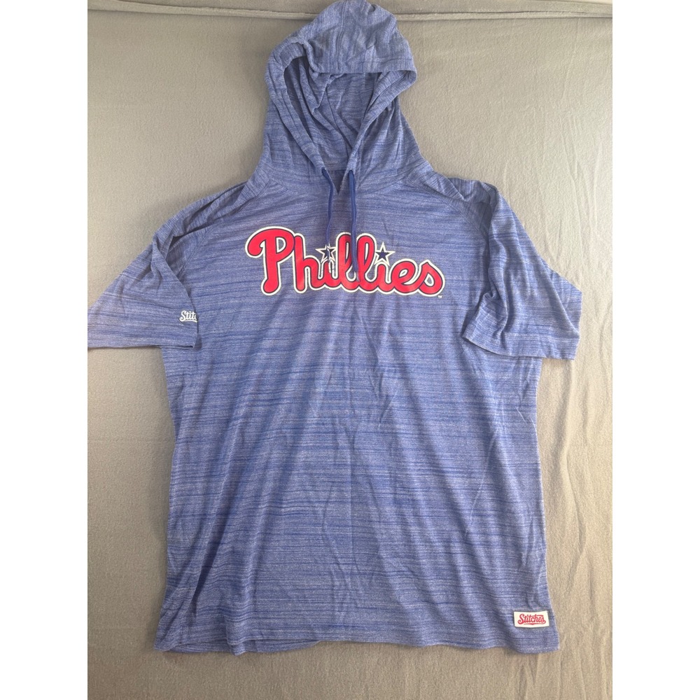 Stitches MLB Philadelphia Phillies Short Sleeve Hoodie Blue Mens XL Pullover